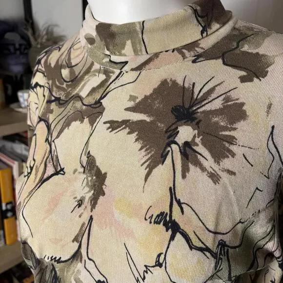 Vintage Talbots S Knit Silk Floral Top - Picture 4 of 6